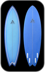 Blue Hybrid Quad Fish Surfboard